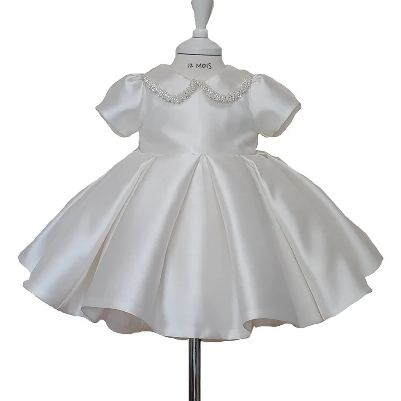 

2024 Baby Girls 1 st Year Baptism Birthday Party Dress Children Cute Doll Collar Puff Sleeve White Princess Ball Gown g03