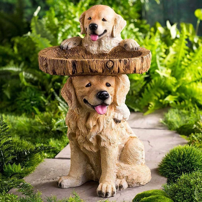 

Playful Garden Dog Statues Puppies Birdbath Polyresin Outdoor Bird Bath Home Yard Animal Sculptures Ornaments