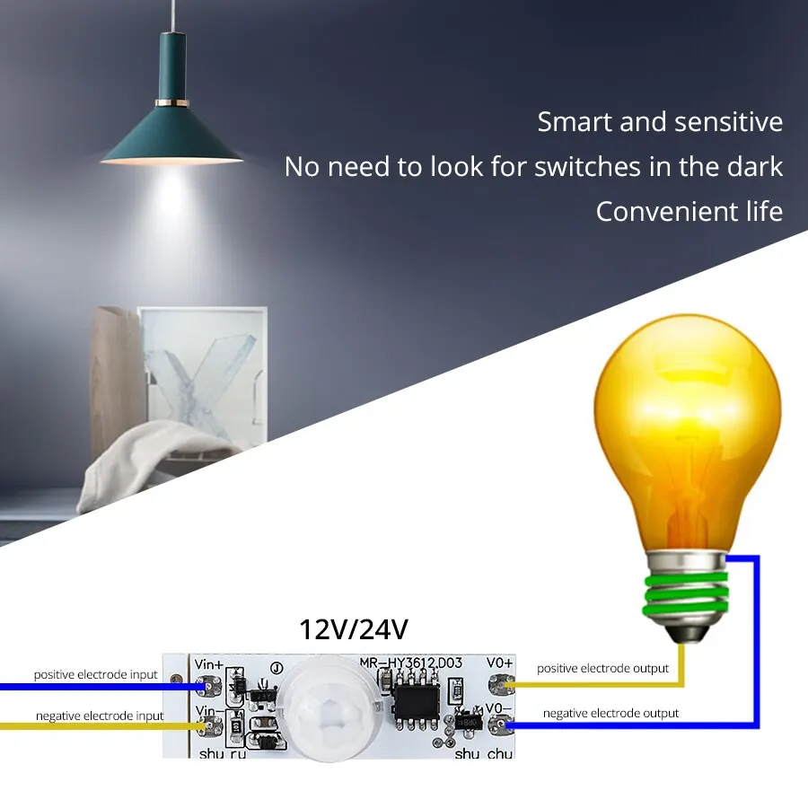 Motion Sensor PIR Motion Sensor Switch Module DC 12V 24V Smart Home LED Light 3A IR Infrared Induction Body Sensor Detector Controller