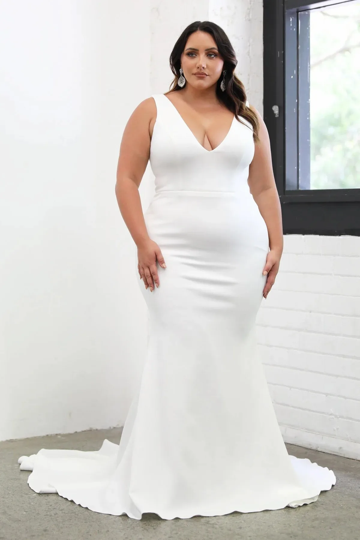Civil Mermaid Wedding Dress Women Simple Brides Wedding Wear V-Neck Backless Long Train Bridal Gown Bride Dress Customized 6