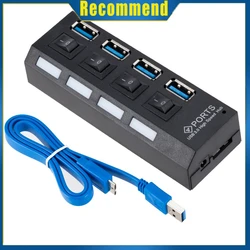 7 - Port USB 3.0 Hub with Power Adapter and Individual Switches (4 Ports USB)