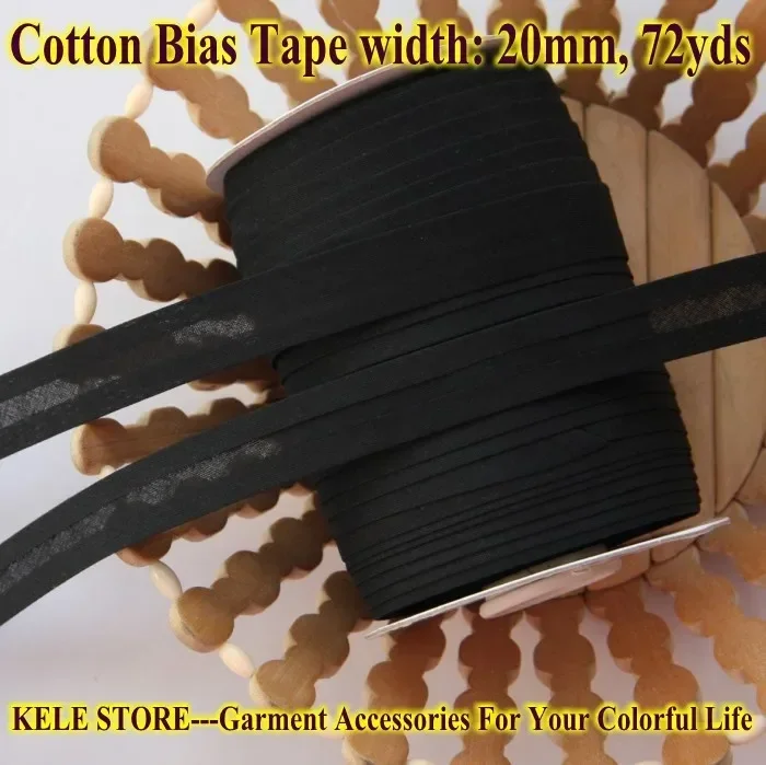 Cotton Bias Tape, Bias Binding Tape Size: 20mm, Width:3/4",2cm, 72yds/lot Black DIY Sewing Material Handmade