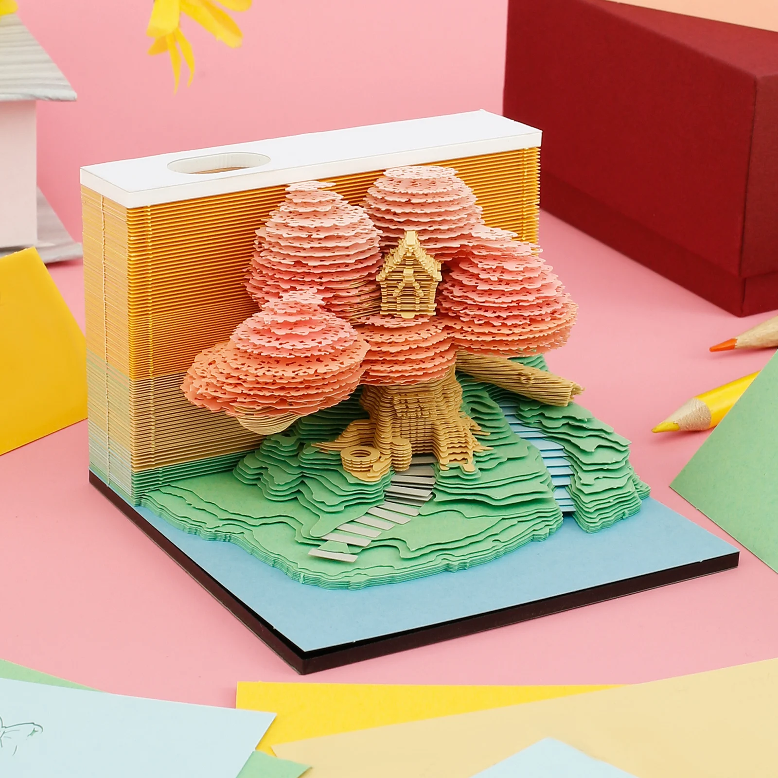 

New 3D Desk Note Pad 235 Pages Creative Tree House Memo Pad Tear-Away 3D Art Note Pad DIY 3D Memo Pad Paper Carving Art for Home