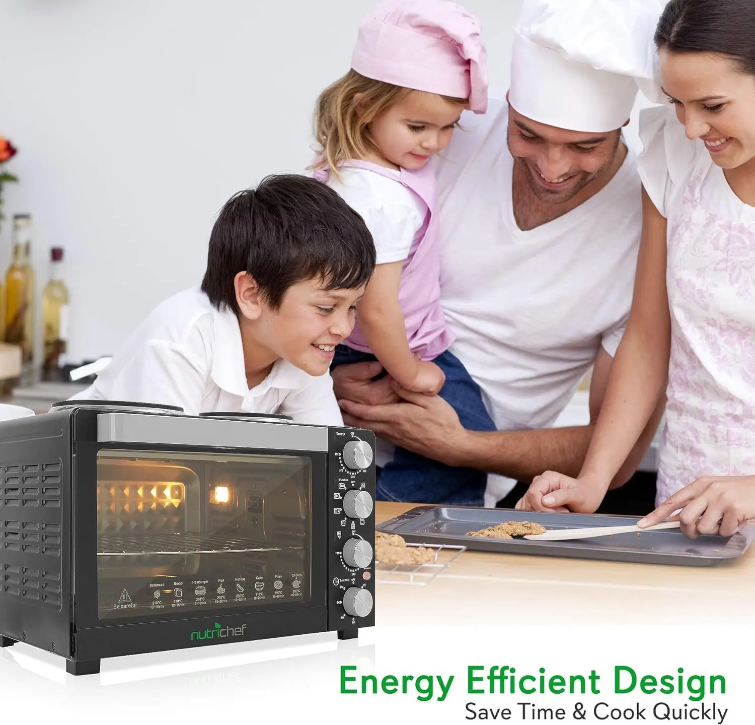 30 Quart Kitchen Convection Oven & 2 Burner Cooker - 1500 Watt Oven - 7 Cook Functions Rotisserie, Cook, Bake, Broil & 6