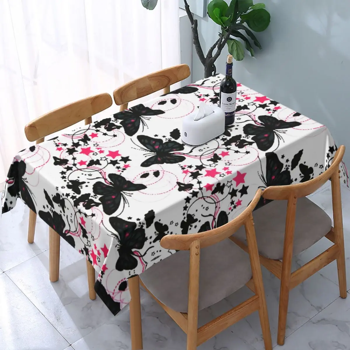 

Butterfly Star Tablecloth Rectangular Elastic Fitted Oilproof Animal Table Cloth Cover for Kitchen