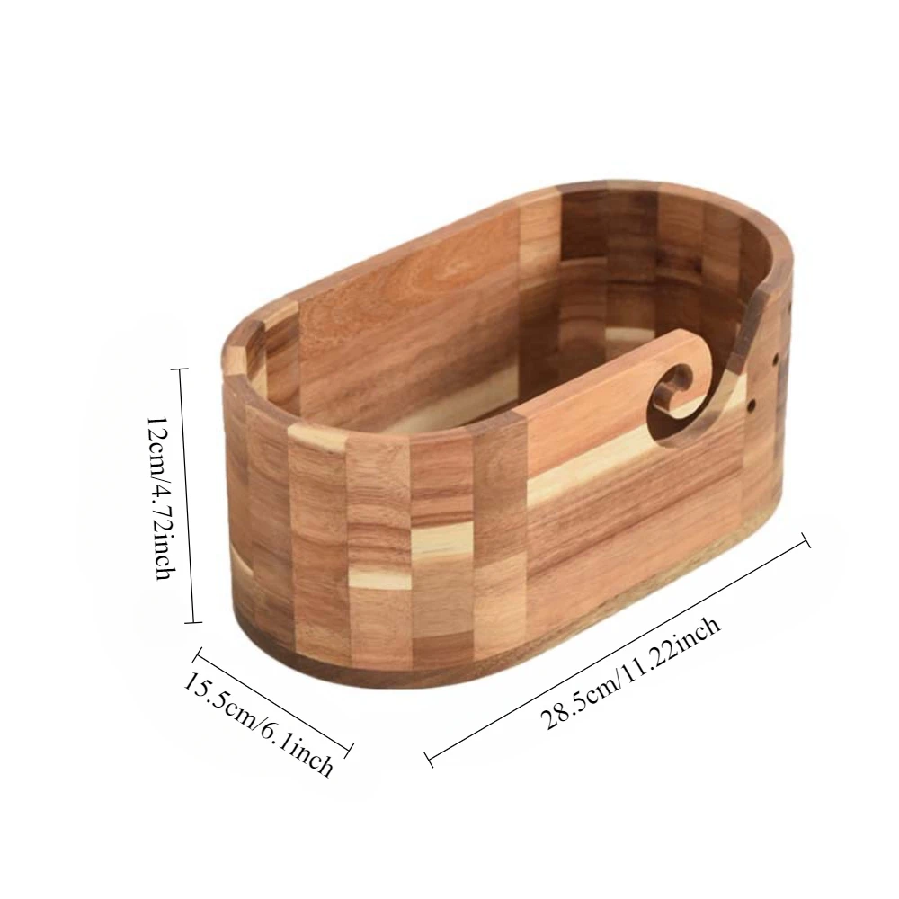 Wooden Yarn Bowl Large Size for Yarn skeins Oval Wooden Bowl Carved Holes Crochet Hook Rests Portable Knitting Yarn Holder