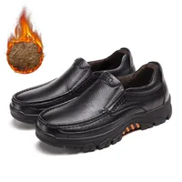 Genuine Leather Shoes Men Winter Shoes Warm Plush Cow Leather Men Casual Shoes Male Footwear Black Brown Oxfords A2088-2