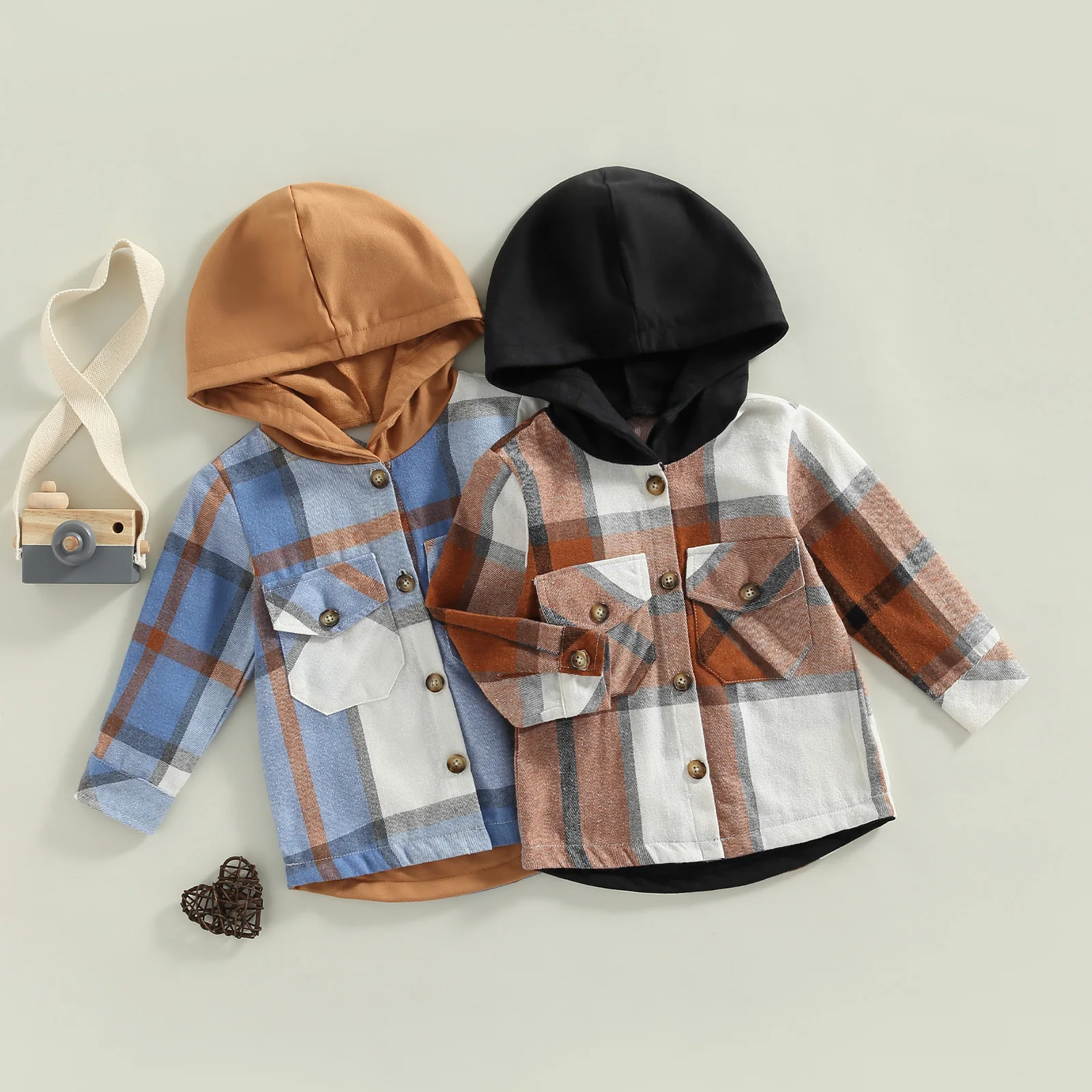 Citgeett Autumn Kids Boys Shirt Coat Plaid Long Sleeve Tops Casual Hooded Outwear Spring Clothes