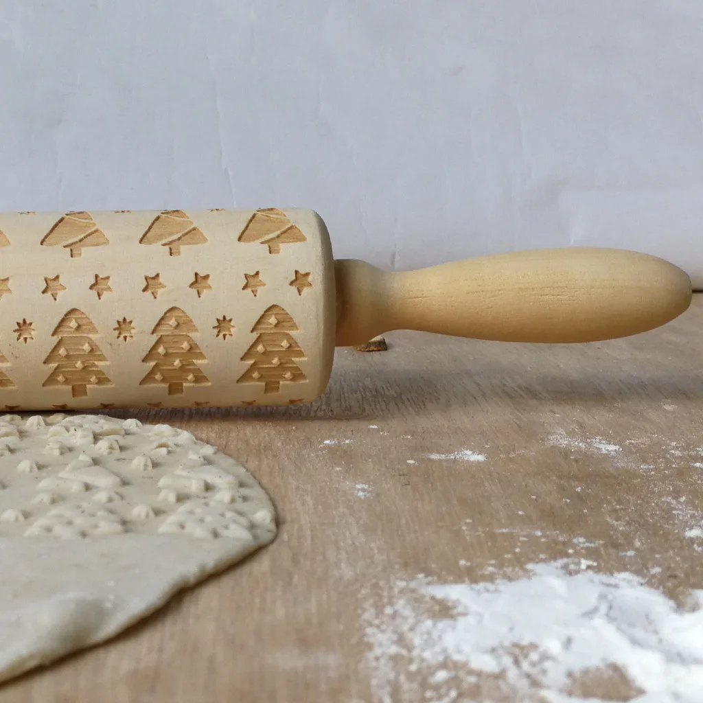 Embossing Xmas Tree Rolling Pin Christmas Cupcake Cookies Dessert