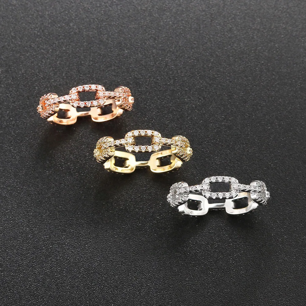 Hip Hop Rock Cuban Link Chain Rings for Men Ice Out Zirconia