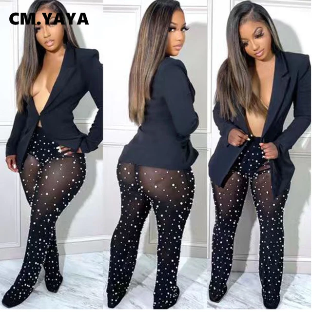 Cm.yaya Automne Hiver Femmes Ensemble Manche Longue Blazer Et Pantalon  Costume Bureau Dame Survêtement Deux 2 Pièces Ensemble Elégant Ins Tenues -  Pantalon Costumes - AliExpress