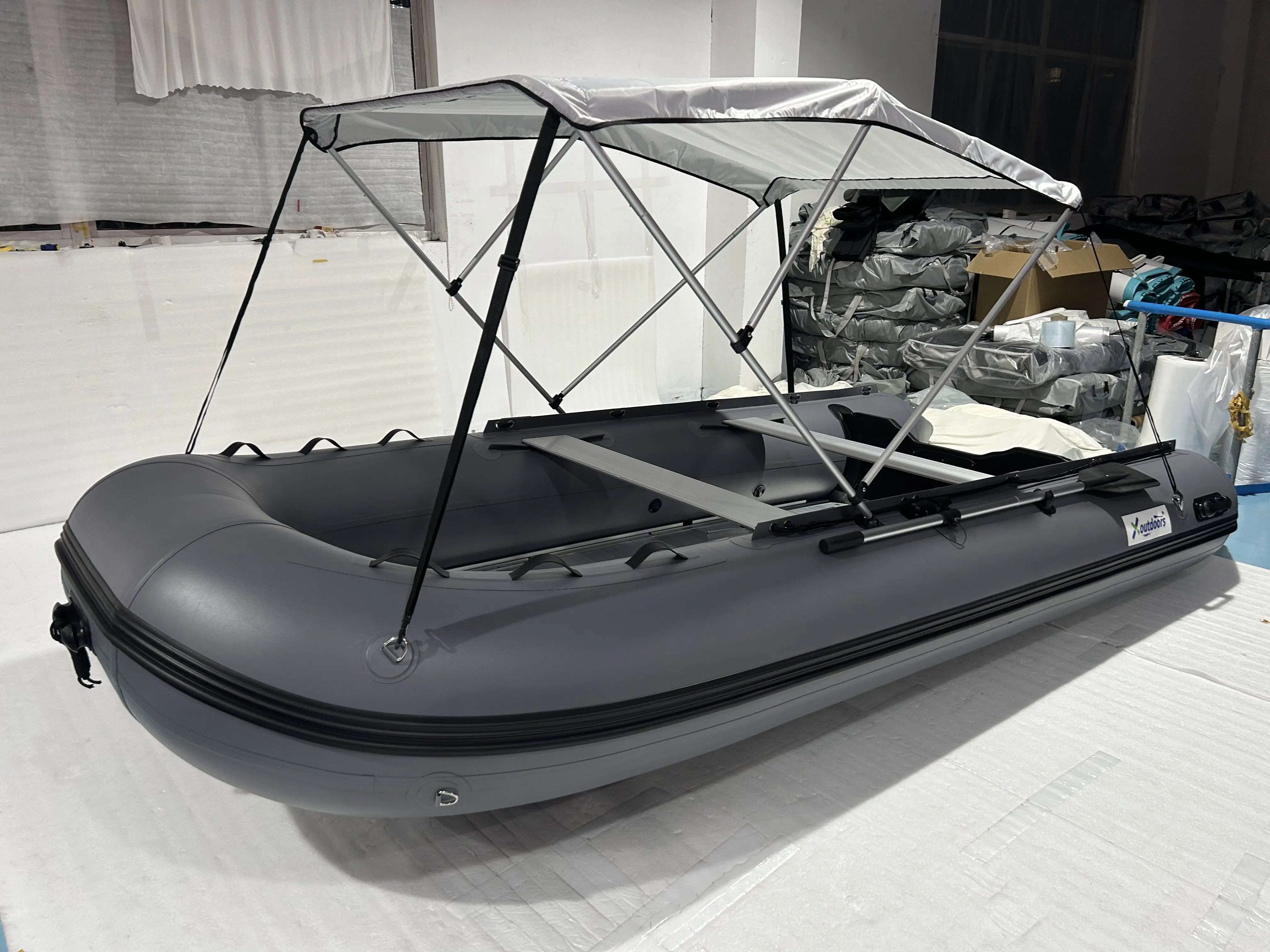 Folded PVC Inflatable Rowing Boat for 4-6 Persons Outdoor Entertainment on Lake River and Offshore