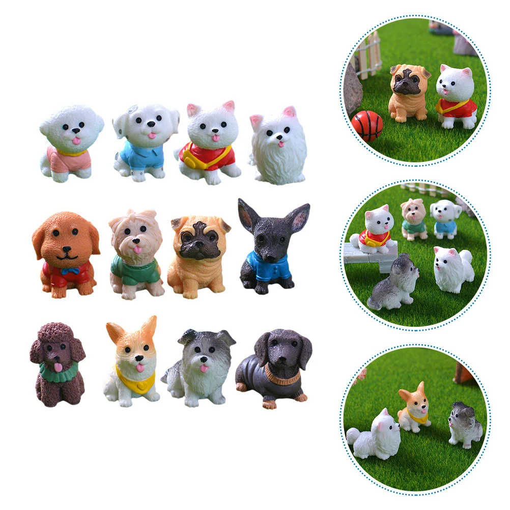 

12 Pcs Crafts Micro Landscape Micro Landscape Puppy Decor Mini Animals Dog Figures Statue Figurines Small Decor