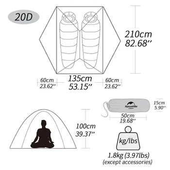 Naturehike Mongar Tent 2 Person 20D Ultralight Outdoor Camping Backpacking Travel Waterproof Hiking Survival Tent 5