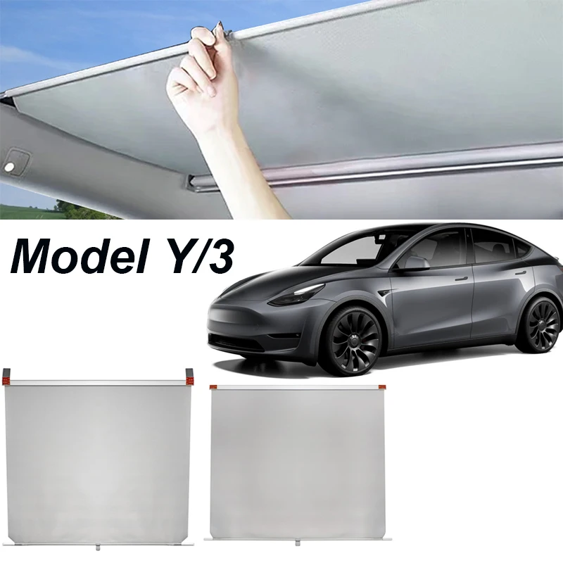 

1 Set Summer Manual Sun Protection Strong Full Shading Car Curtain Car Sunshade Cover for Tesla Model Y / 3 Skylight Sun Shades