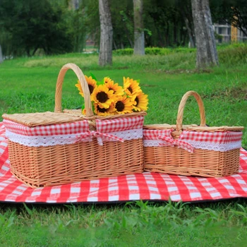 Outdoor Picnic Fruit Storage Basket Household Snack Container Box Wicker Basket with Lid Storage Basket Home Kitchen Organizer 3