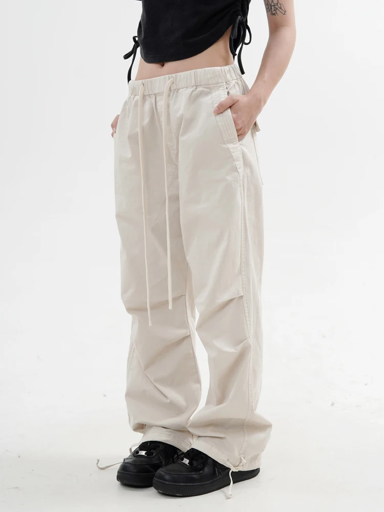 Knee Fold Baggy Pants Unisex Casual Elastic Waist Straight Trousers Streetwear Fashion Drawstring Women Men Hip Hop Y2k Joggers