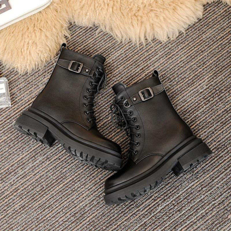 Aiyuqi Damen stiefel Echt leder rutsch feste große Damen Winters tiefel Britischer Stil bequeme Wolle Damen Schneeschuhe