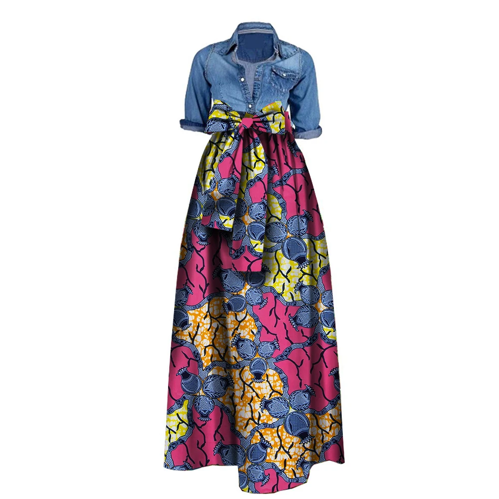 Summer Female Long Maxi Skirt For Women African Dashiki Bazin Riche Skirt With Belt Ladies Plus Size Streetwear (no Top) Wy1036