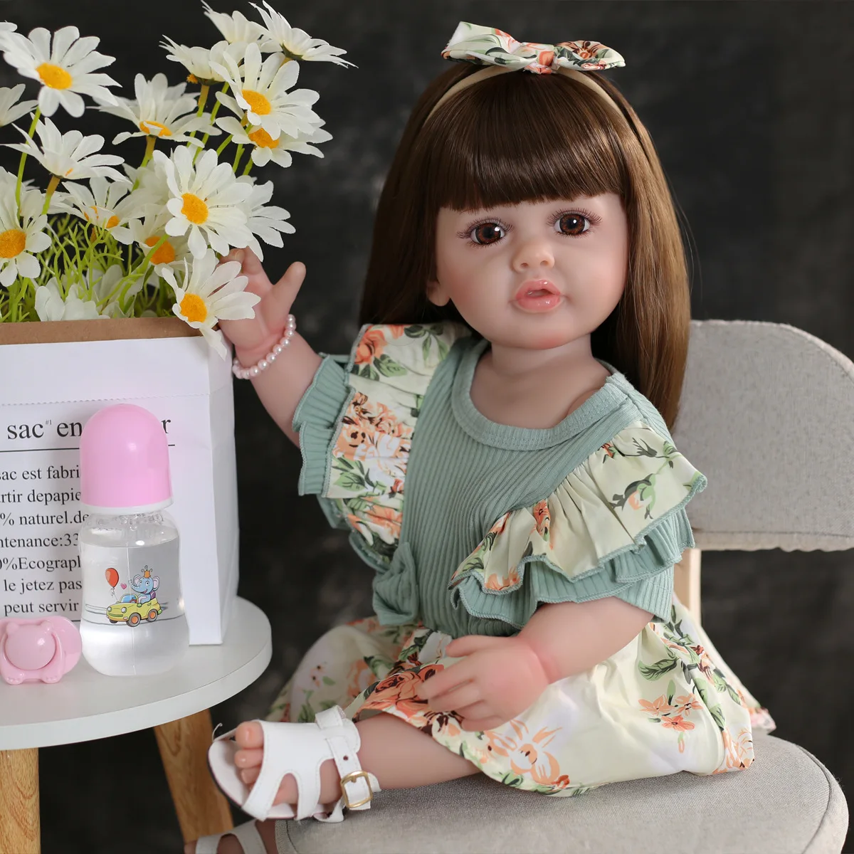 Preemie Full Silicone Body Baby Reborn Doll Water Proof Bath Long Hair Doll Toy Christmas Gift Children's Day Realistic Princess 3