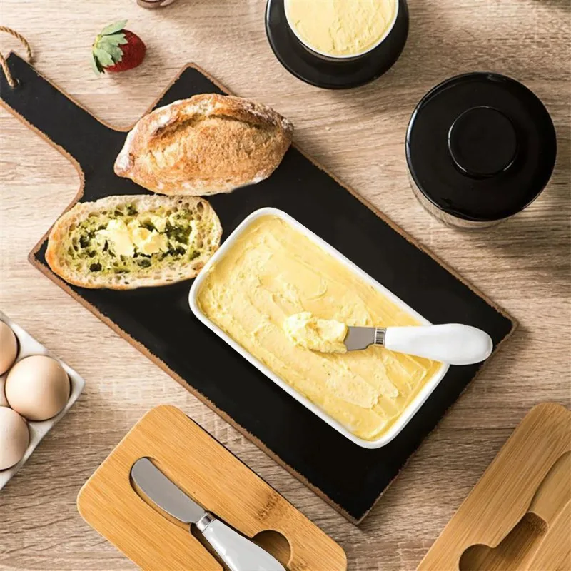 Rectangular Ceramic Butter and Cheese Storage Box with Airtight Sealed Lid Includes Butter Slicer Ideal for Kitchen Home Use