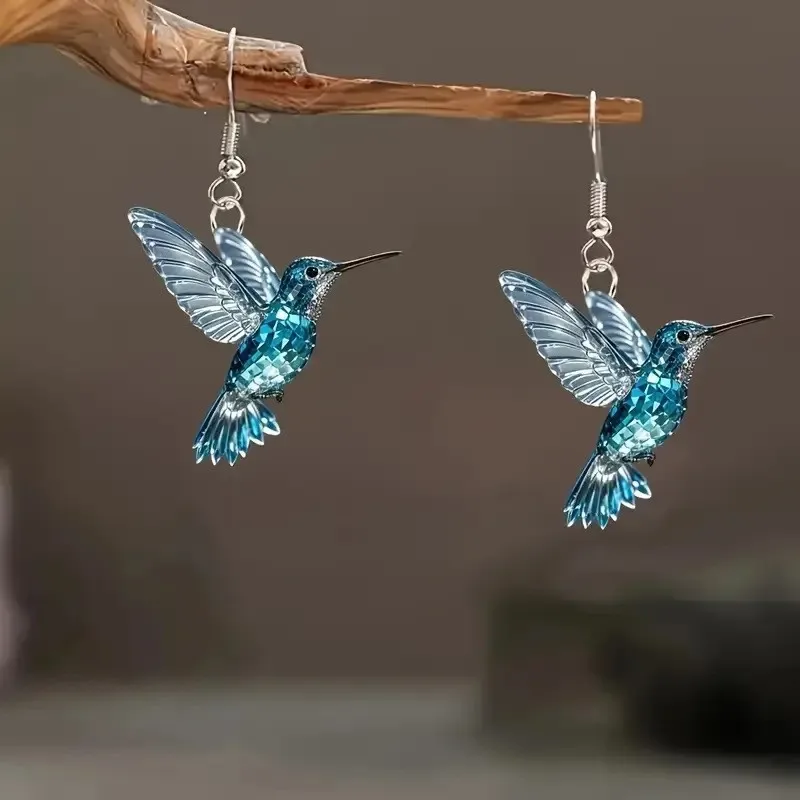 FTCY Acrylic Hummingbird Earrings For Women Retro Style Colorful Bird Drop Earrings Women's Jewelry Gifts 5