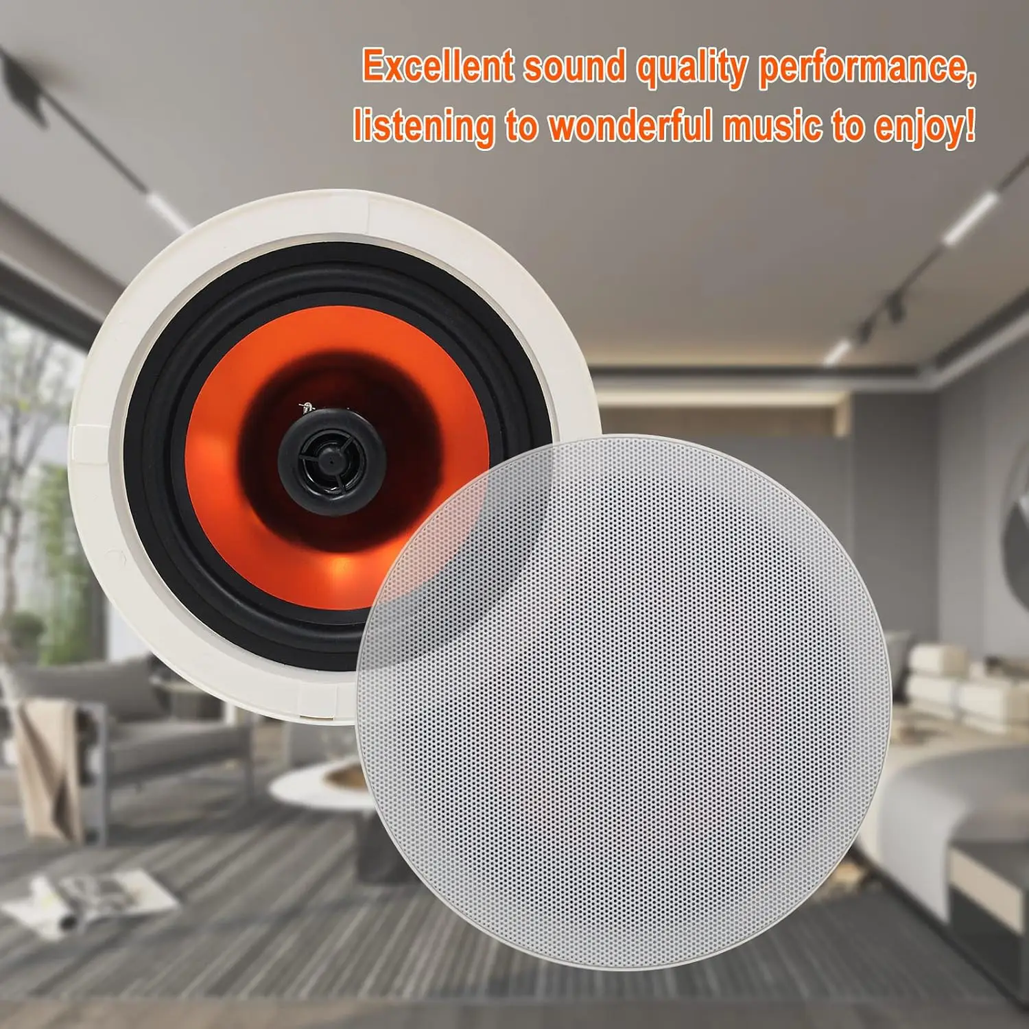 Bluetooth Speaker Wall Ceiling Speaker Herdio 6.5 Inch Home Audio 300W Ceiling Bluetooth Speaker for Indoor Kitchen Bedroom Bathroom