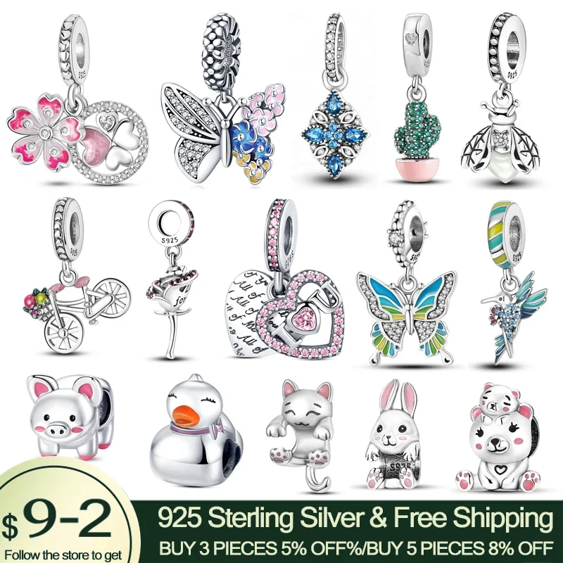 Blue Butterfly Animal Charms Fit Pandora 925 Original Bracelet Necklace 925 Sterling Silver Beads for Jewelry Making