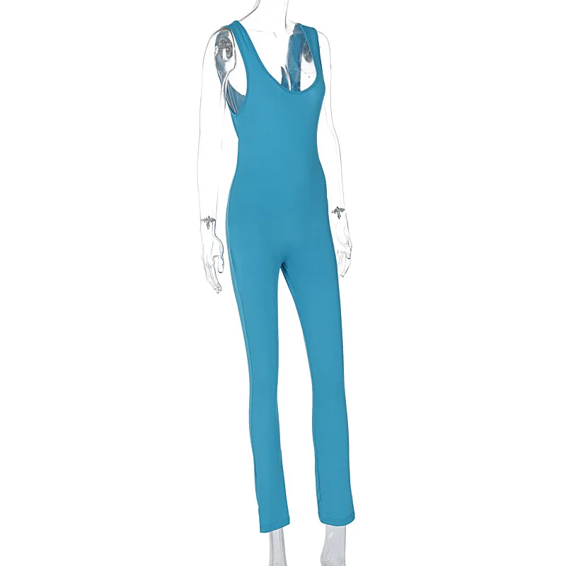2024 Irregular Hollow Women's Romper Spring/summer New Spice Girls Pure Blue Backless Shoulder Korean Reviews Clothes POLYESTER
