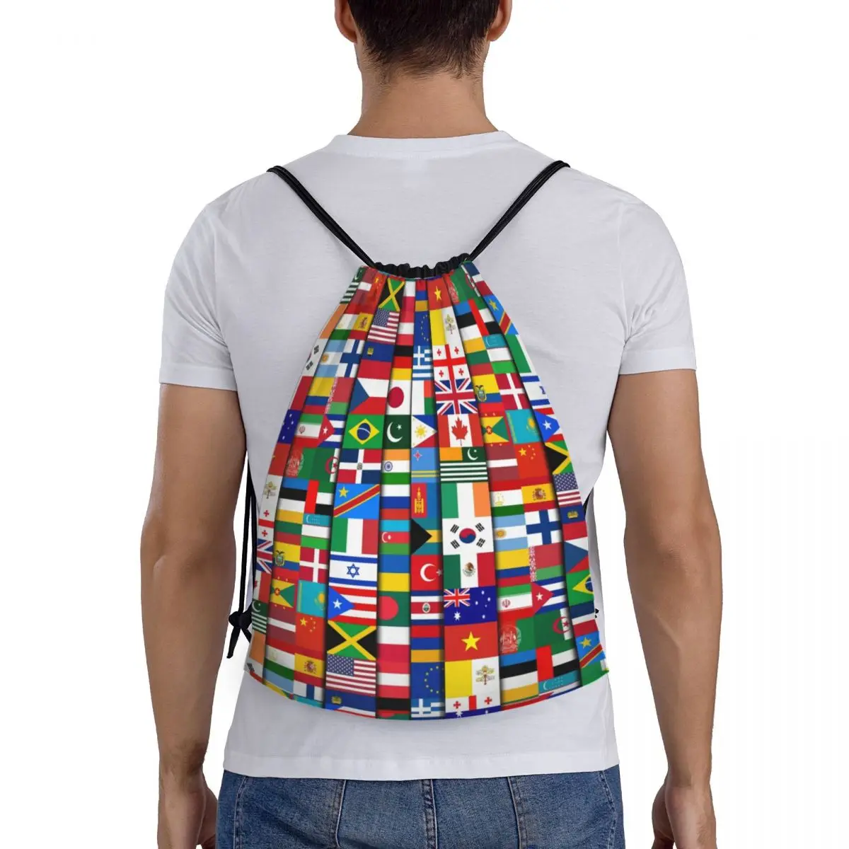 Custom 60 Flags Of The Countries Of The World Drawstring Backpack Sports Gym Bag for Women International Gift Training Sackpack 5
