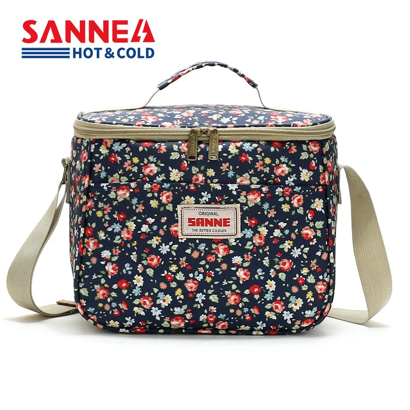 SANNE 7L Floral Series Lunch Bag Thermal Diagonal Portable Waterproof Insulated Thermal Cooler Bag Picnic Bag for Family