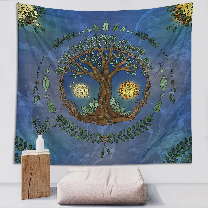 Tree of Life Decoration Tapestry Witchcraft Boho Altar Tablecloth Wall Hanging Tarot Oracle Sun Moon Home Room Decor Aesthetic