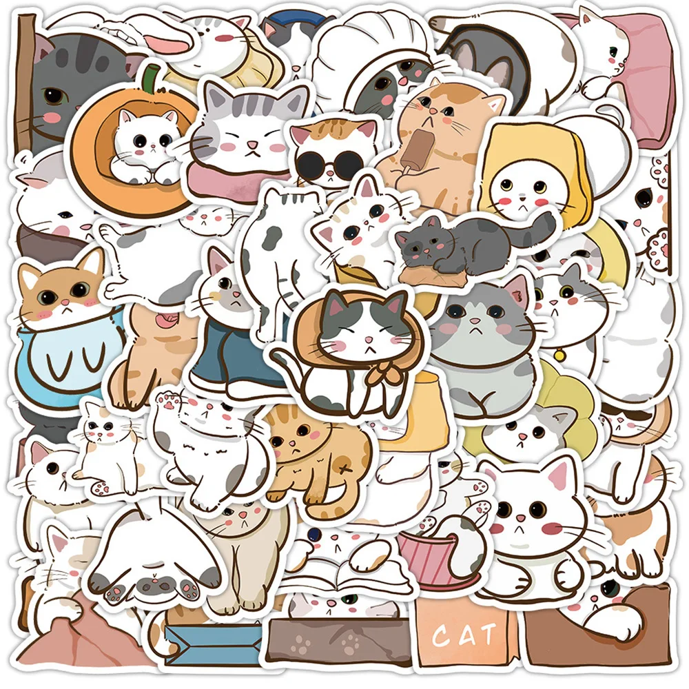 

10/30/60pcs Cute Cats Cartoon Stickers Kawaii Decal Kid Toy Laptop Scrapbook Phone Suitcase Guitar Graffiti Decoration Sticker