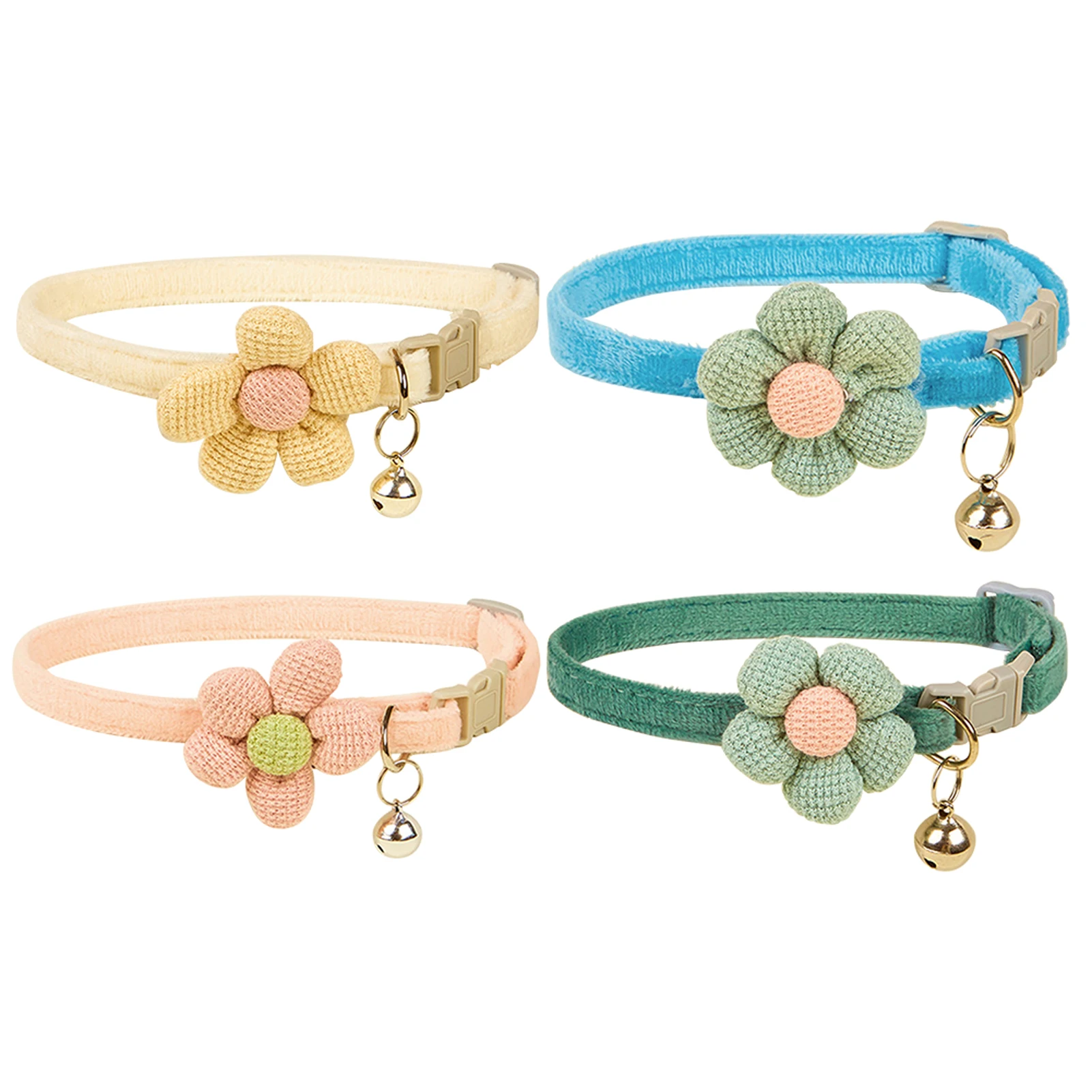 

4pcs With Bell Identification Kitten Flower Charm Outdoor Walking Practical Adjustable Travel Soft For Small Pets Cat Collar