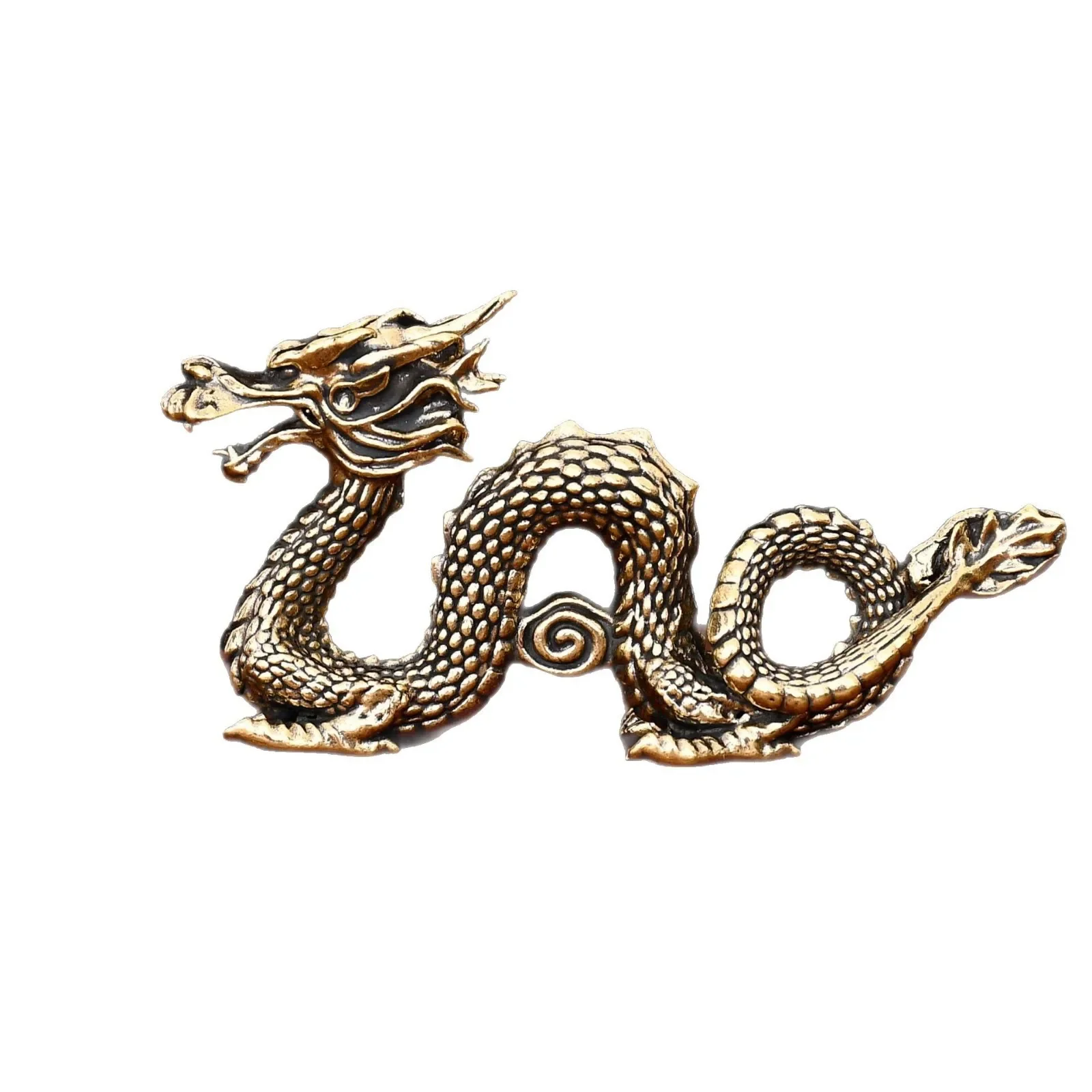 Brass Auspicious Cloud Dragon Figurine Retro Aged Copper Zodiac Miniature Tea Pet Figurines & Miniatures