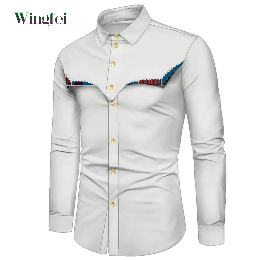 

Африканские рубашки для мужчин, рубашки Дашики с длинным рукавом, Лоскутные Повседневные мужские африканские топы, африканская Мужская одежда, приталенные, WYN1849