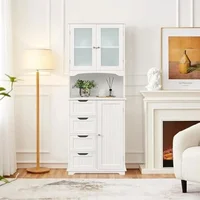 ตู้เก็บของสูง 65.5 นิ้ว ตู้ครัวมีประตูกระจก ตู้ตั้งพื้นแบบอิสระ 2