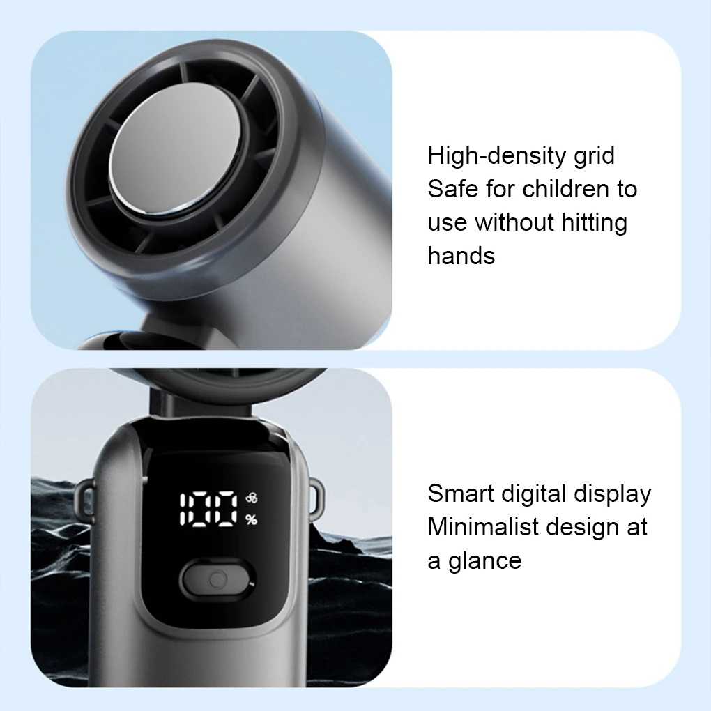 Portable Handheld Turbo Fan LED Display Rechargeable Mini Fan 5 Gear High Speeds Adjustable Foldable Mini Hand Fans with lanyard