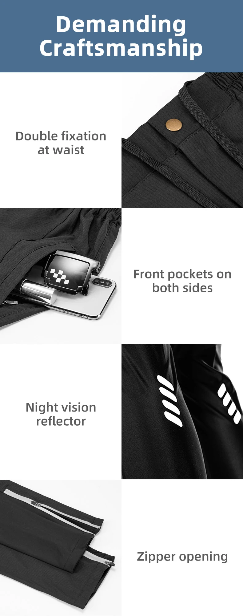 ROCKBROS Spring Autumn Cycling Pants Lightweight High Elastic Trousers Breathable Full Length Pants Men Outdoor Sports Pants