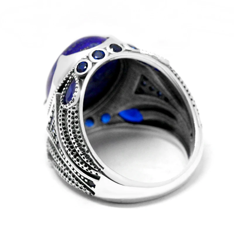 Handmade Oval Lapis Lazuli Ring In 925 Sterling Silver - Stone 15x11mm, Sizes H To W, Cocktail Style