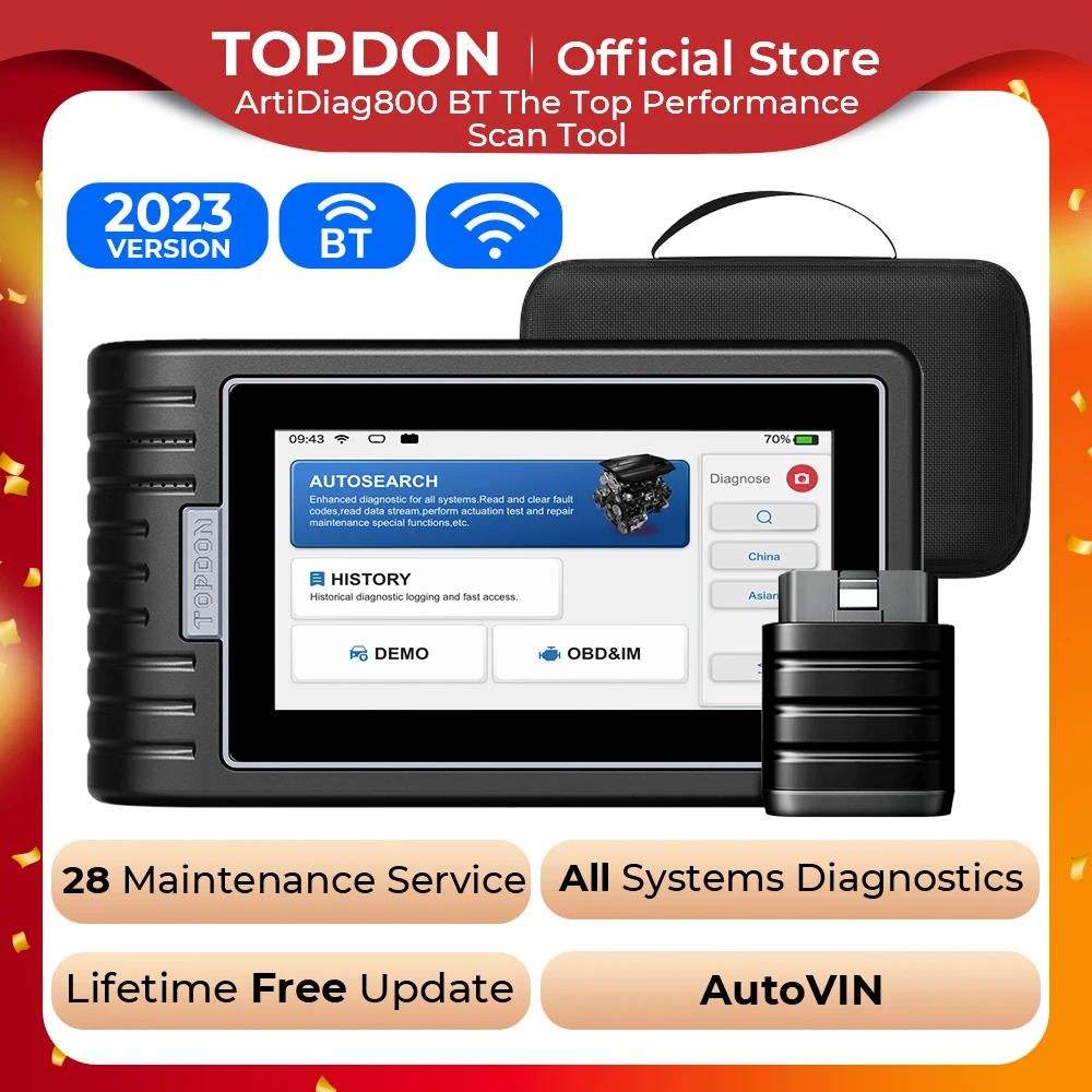 TOPDON Artidiag800 BT OBD2 Professional Car Diagnostic Tool Automotive Scanner All System Scan Tool Free Lifetime Upgrade ECU