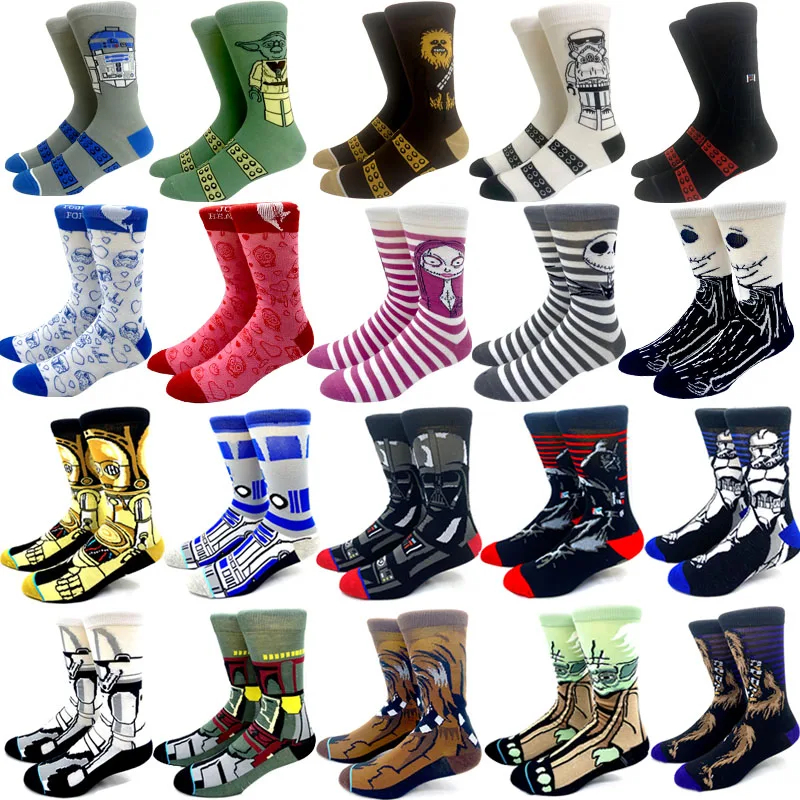 2023 New Autumn Winter Star Wars Movie Men socks Master Yoda R2-D2 Cosplay Socks Wookiee Jedi Knight Novelty Women's Socks 37-45