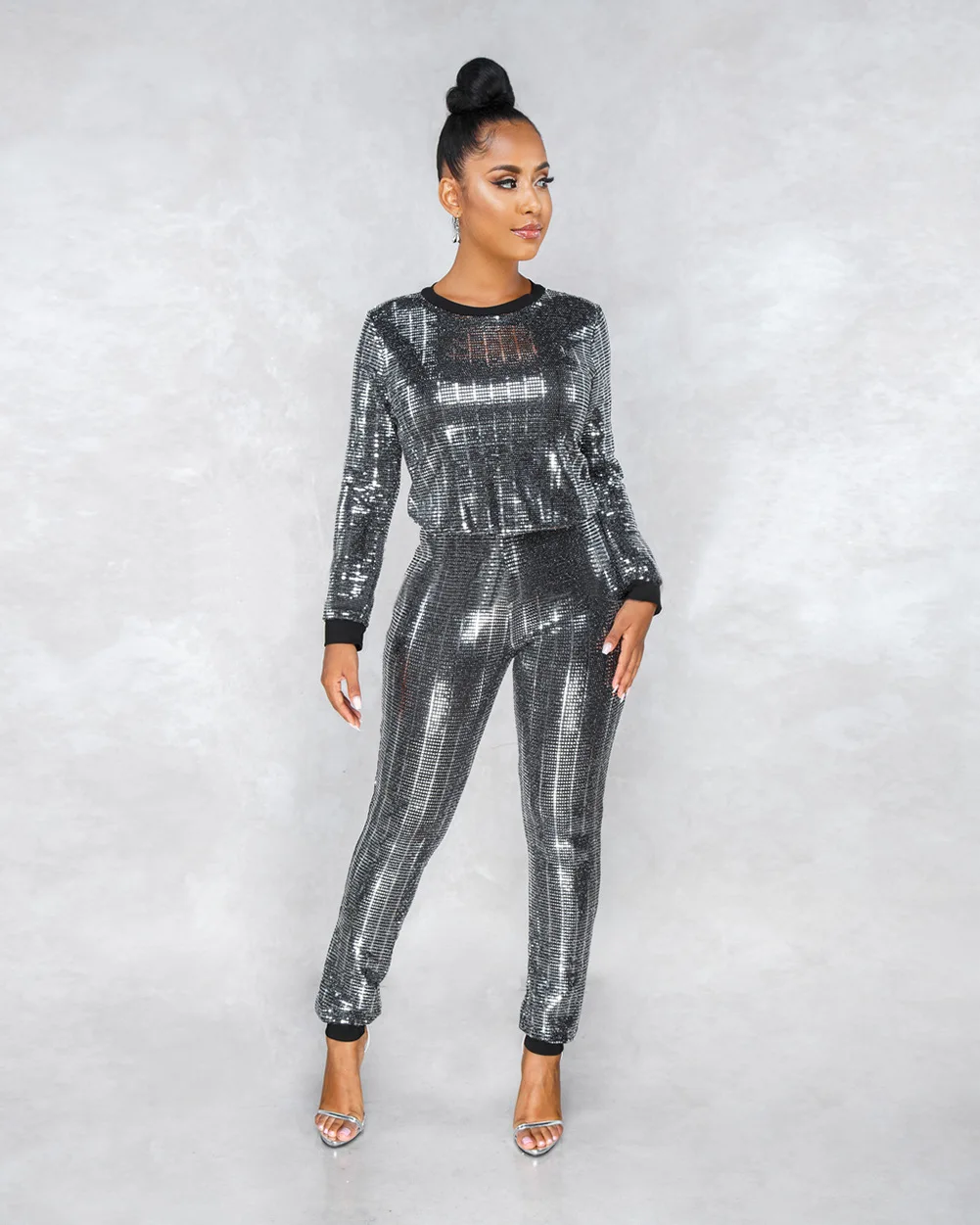 European and American nightclub women's fashion sexy sequins long sleeved women's set two-piece two piece sets womens outifits