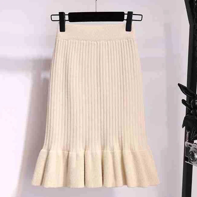 skorts for women Lucyever 2021 Vintage Knitted Mermaid Skirt Women Autumn Elastic High Waist Midi Skirts Woman Streetwear Package Hip Saias Mujer silk skirt