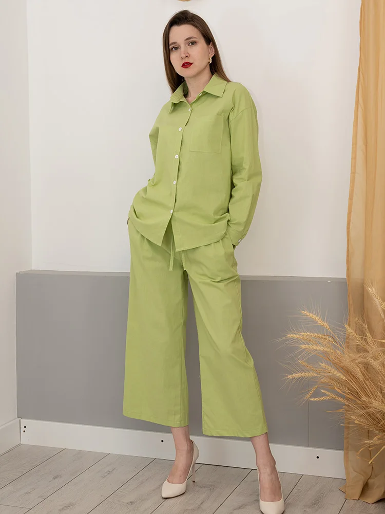 Streamgirl Linen Pants Sets For Women Summer Suits Pink Two Piece Trouser Women's Suit Sets Linen Shirt Set Oversize Outfit Suit