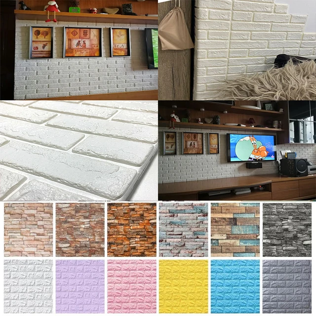  WON Adhesivo de pared de ladrillo 3D de plástico, 27.6 x 30.3  in, color blanco : Herramientas y Mejoras del Hogar