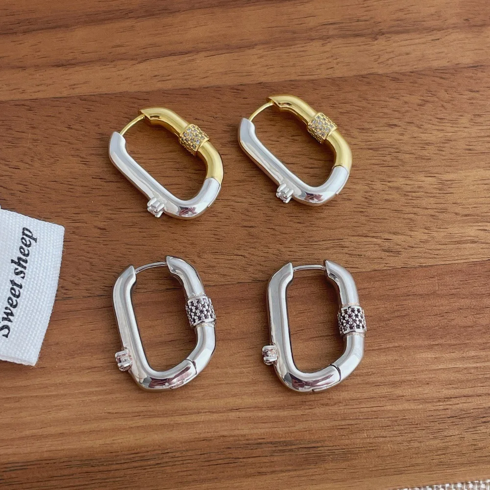 Stainless Steel Mix Color PVD Chunky Round Tube U-Shaped Hoop Earrings Waterproof Sparkling CZ Zircon Ear Huggie Vintage Jewelry