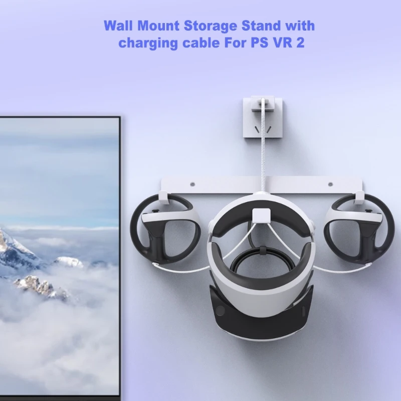 VR Wall Mount Storage Bracket with Charging Cable For PSVR