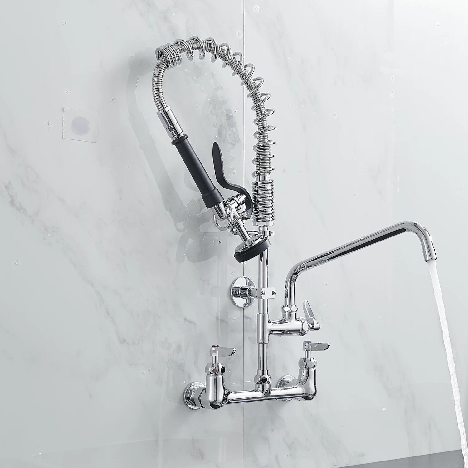 Commercial Kitchen Faucet Deck Mount with Pre-Rinse Sprayer 21" Height Kitchen Sink Faucet 8 Inch Center with 10" Add-on Swing S 5