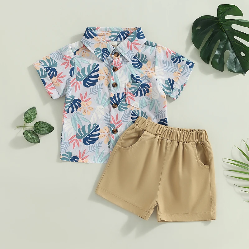 2Pcs Toddler Boys Beach Outfits Cotton Baby Clothes Set Summer Tropical